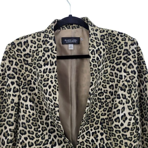 Evan-Picone Black Label Sigle Breasted Blazer 10 Green Animal Cheetah Collarless - Picture 7 of 10
